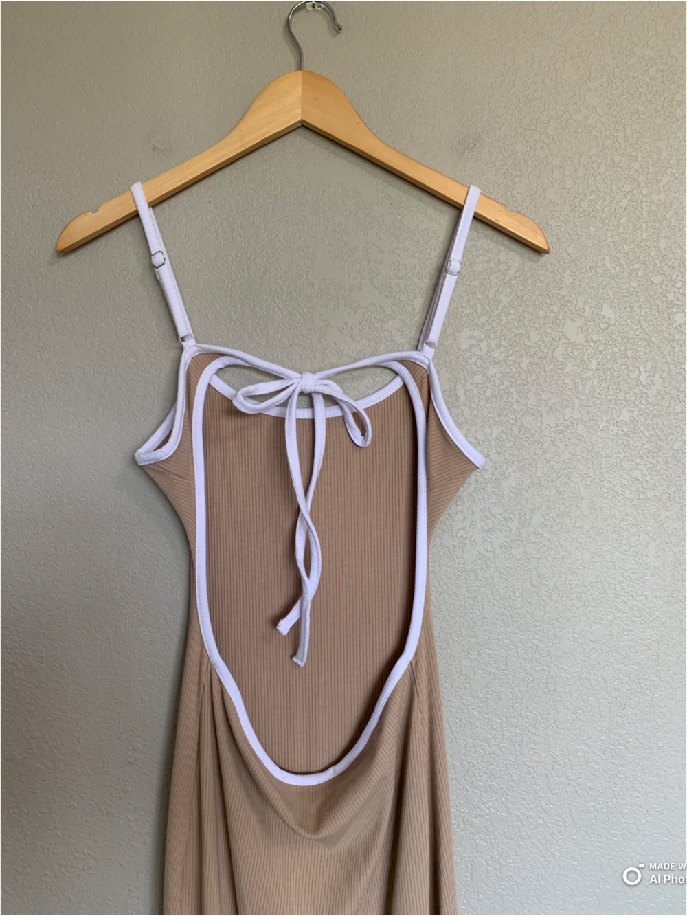 Lulus Medium Something About Her Beige Color Block Ribbed Backless Midi Dress - Picture 9 of 14